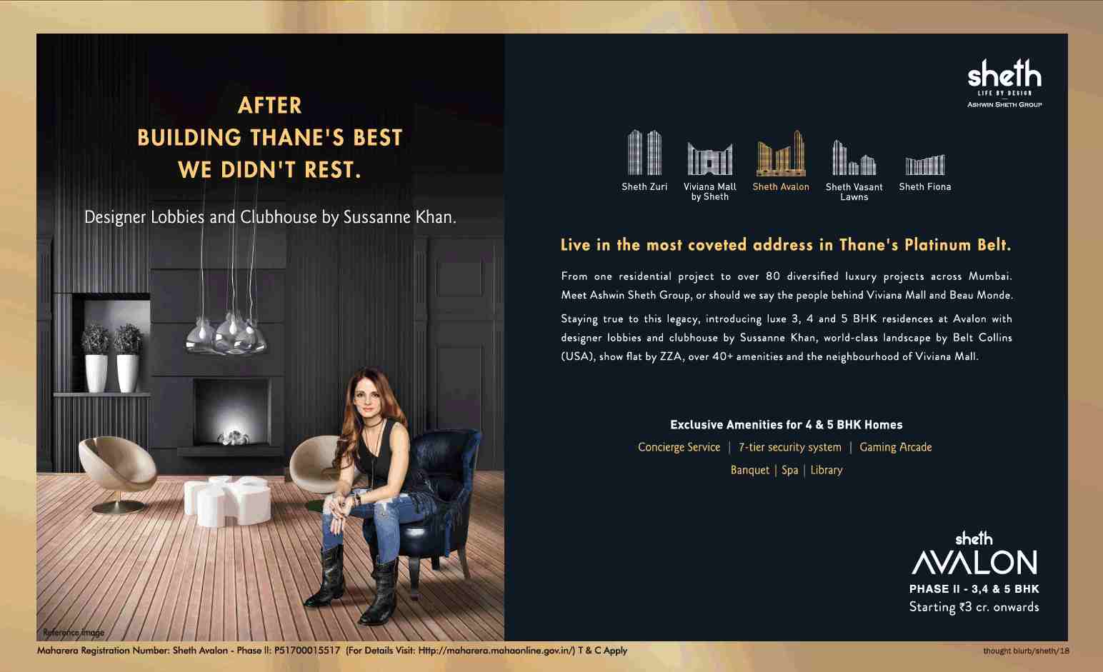 Live at Sheth Avalon where lobbies & clubhouse is designed by Sussanne Khan Update